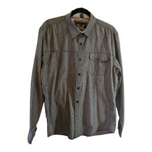 DRILL CLOTHING COMPANY MENS BUTTON DOWN SHIRT SIZE LARGE BLACK WHITE STRIPED